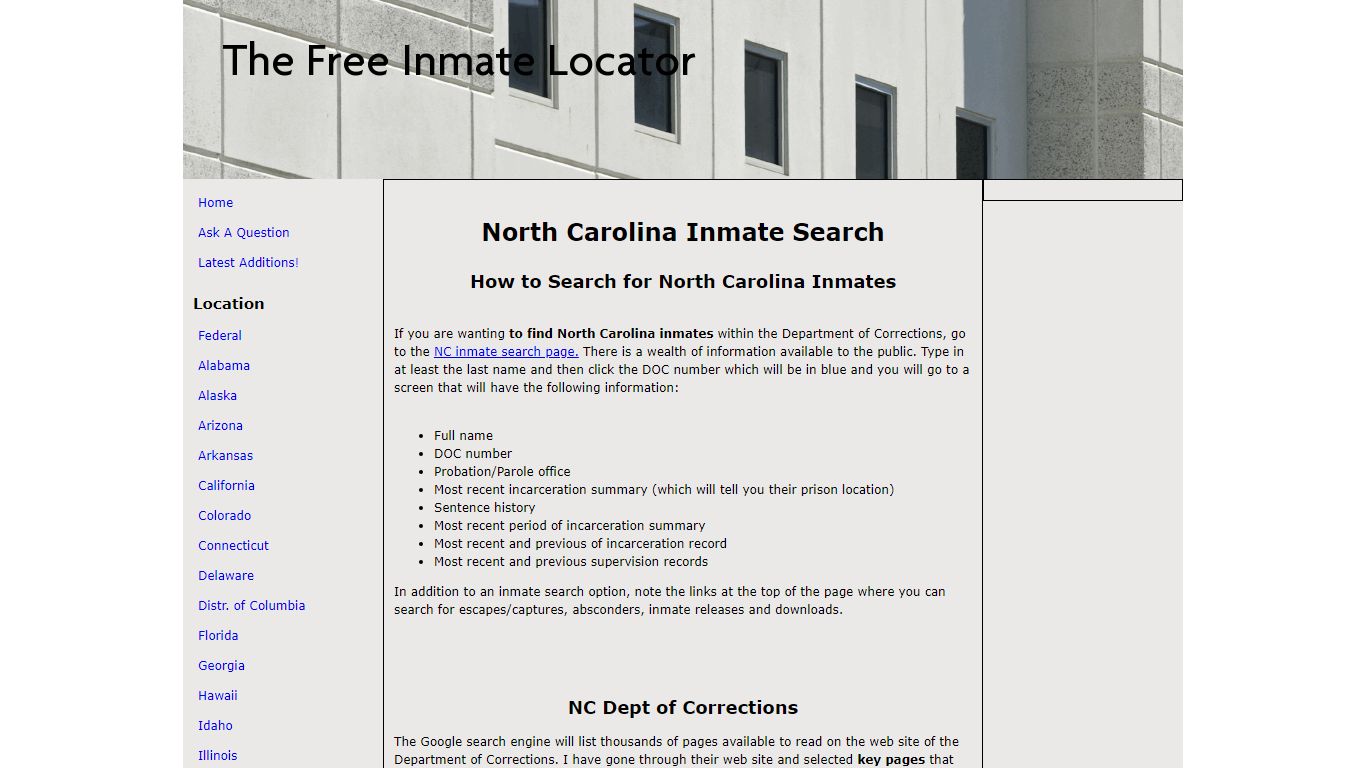 North Carolina Inmate Search - The Free Inmate Locator